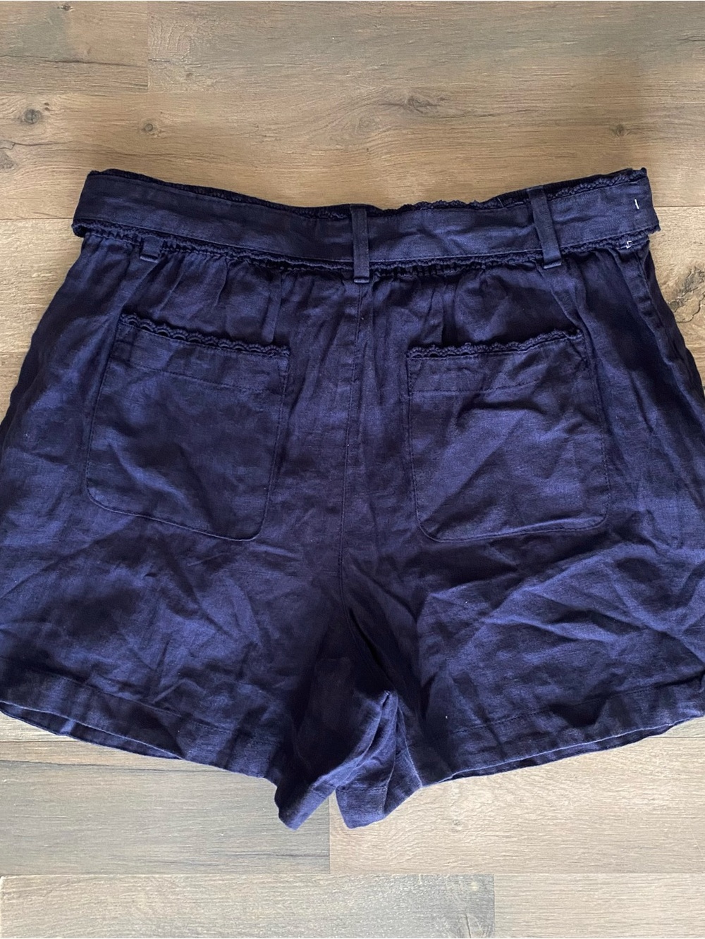 Laura Ashley Navy High-Waist Linen Shorts with Tie - Picture 6 of 6